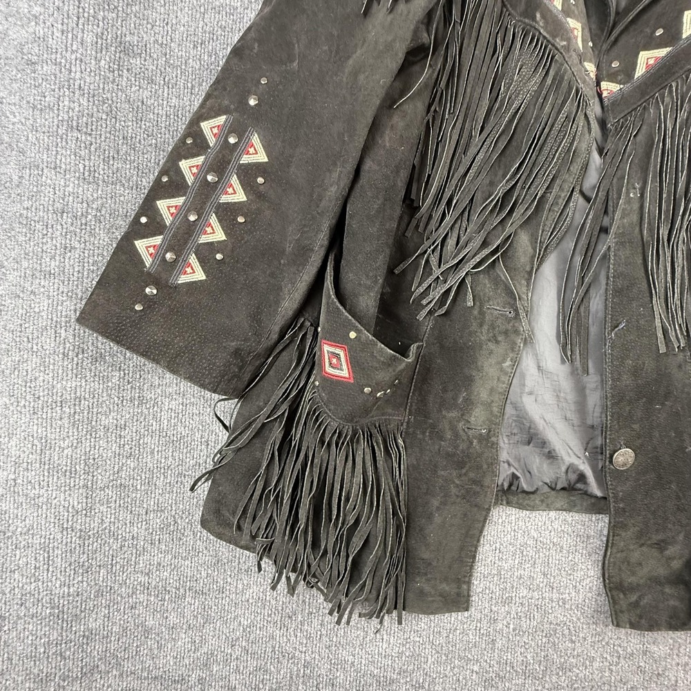 Roaman's Jacket Womens 20W Black Leather Fringe Embroidered Western Boho Studded - Picture 2 of 16